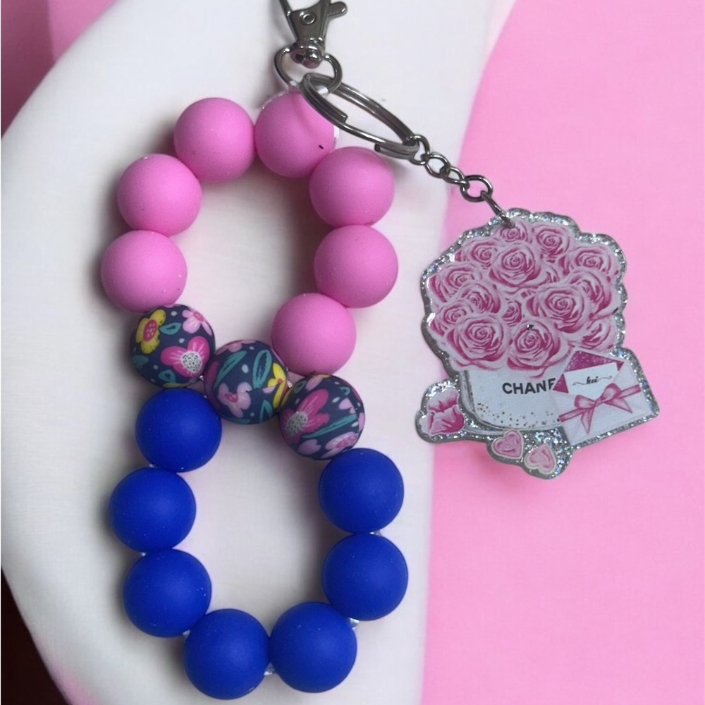 Pink and Blue infinity beaded Keychain